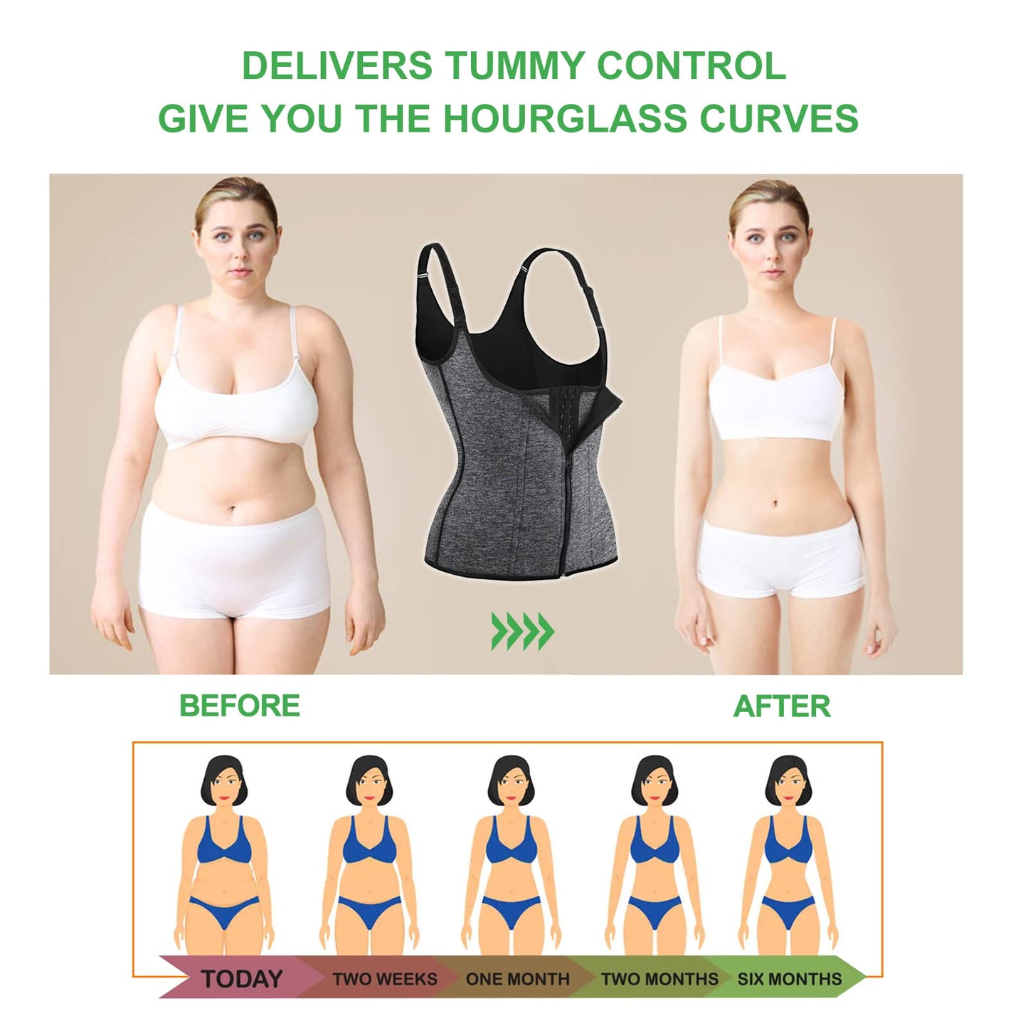 YADIFEN Waist Trainer Vest for Women,Zipper Corset Body Shaper for Tummy Control Neoprene Cincher Tank Top with Straps