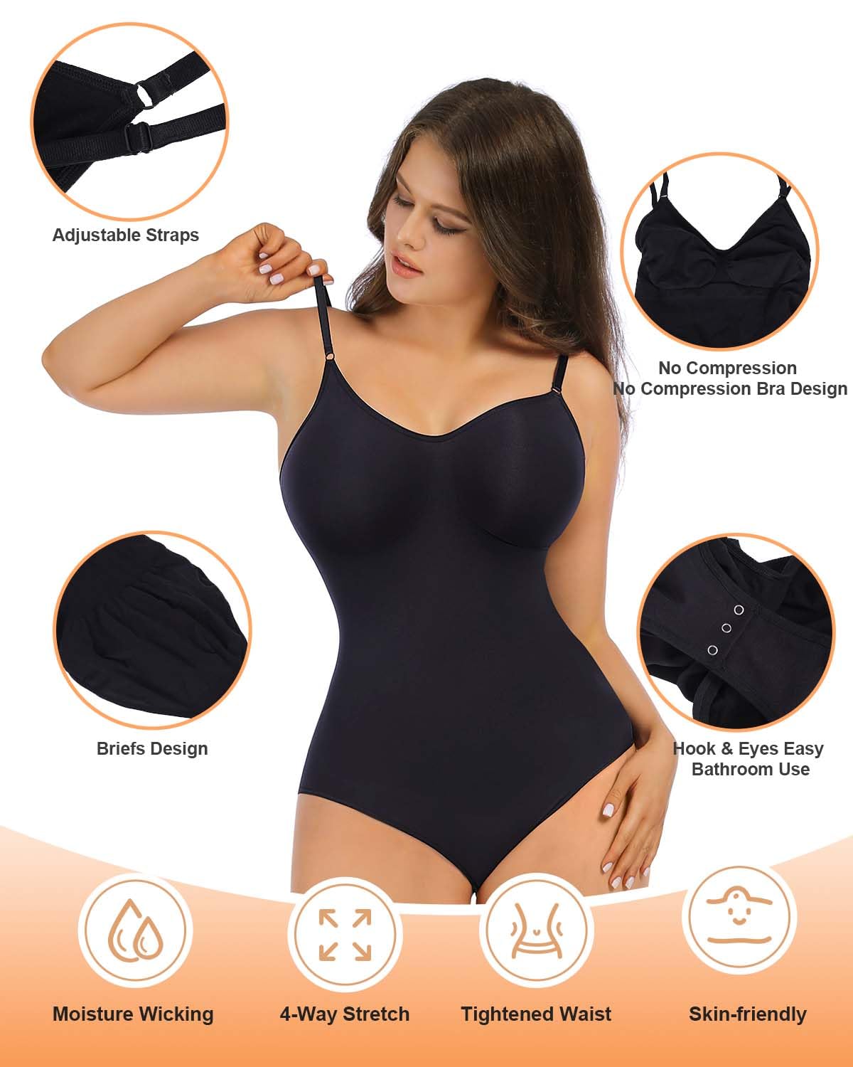 Shapewear Bodysuits for Women, Tummy Control Body Shaper Seamless Sculpting Body Suit Snatched Waist