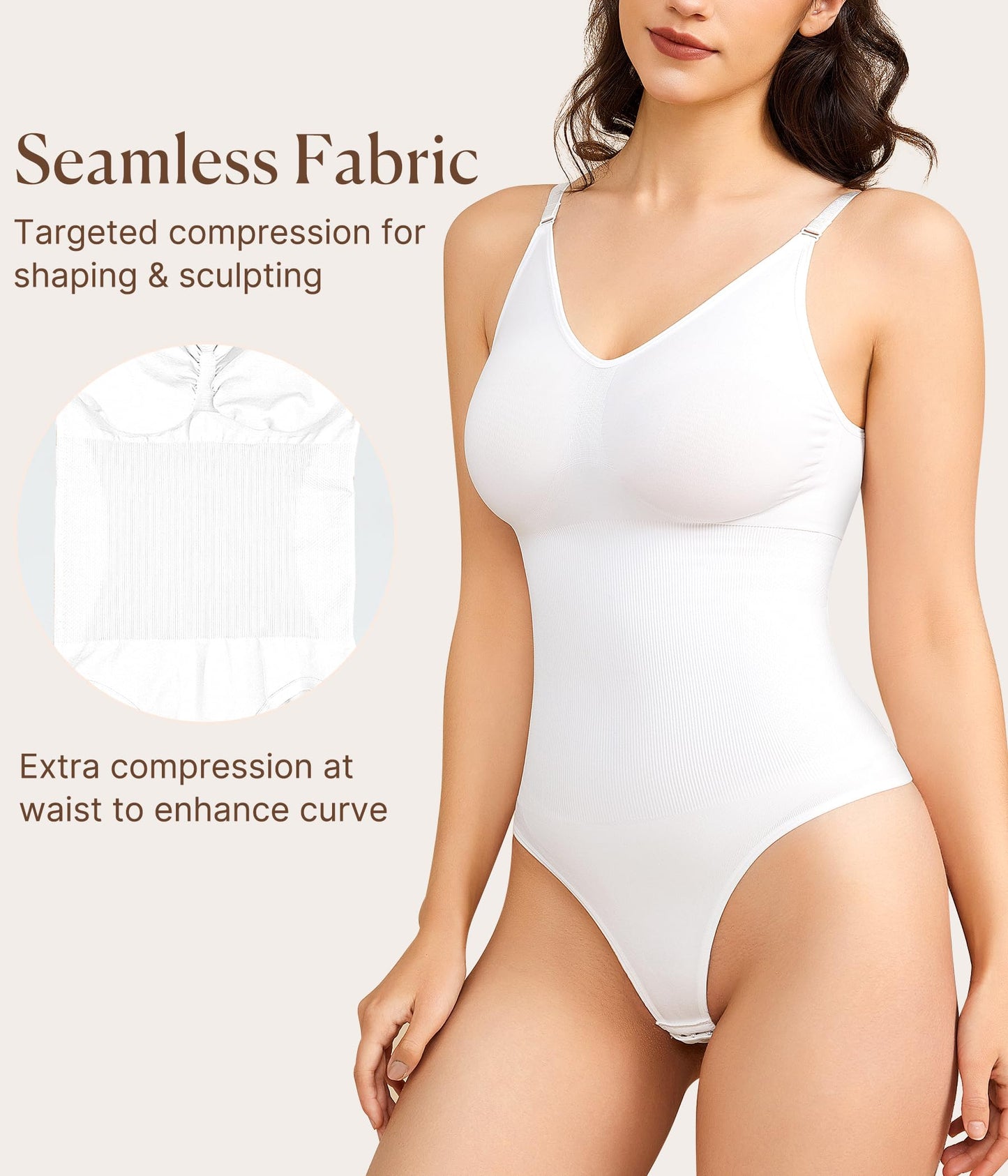 BRABIC Womens' Seamless Sleeveless V-Neck Bodysuit Shapewear Tummy Control