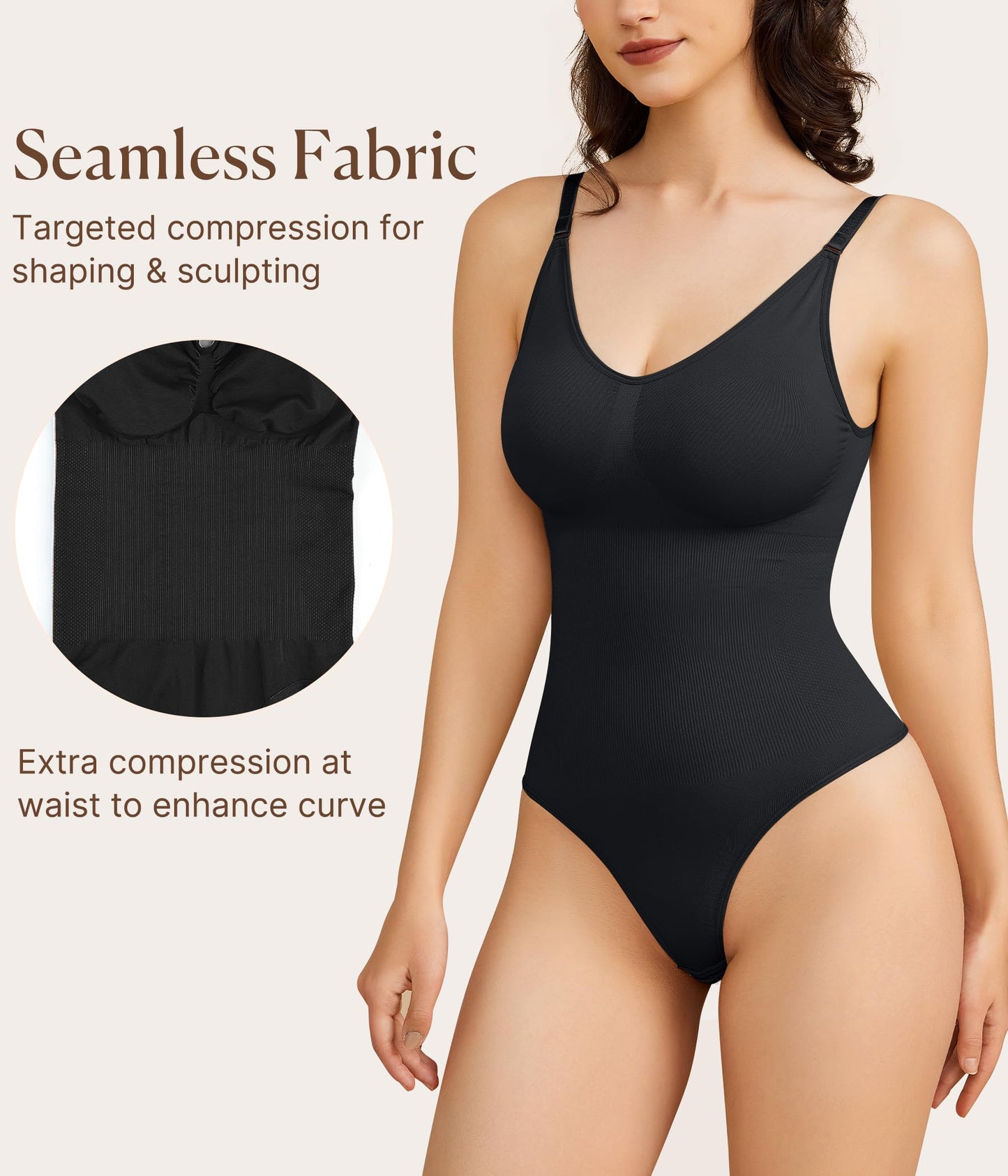 BRABIC Womens' Seamless Sleeveless V-Neck Bodysuit Shapewear Tummy Control