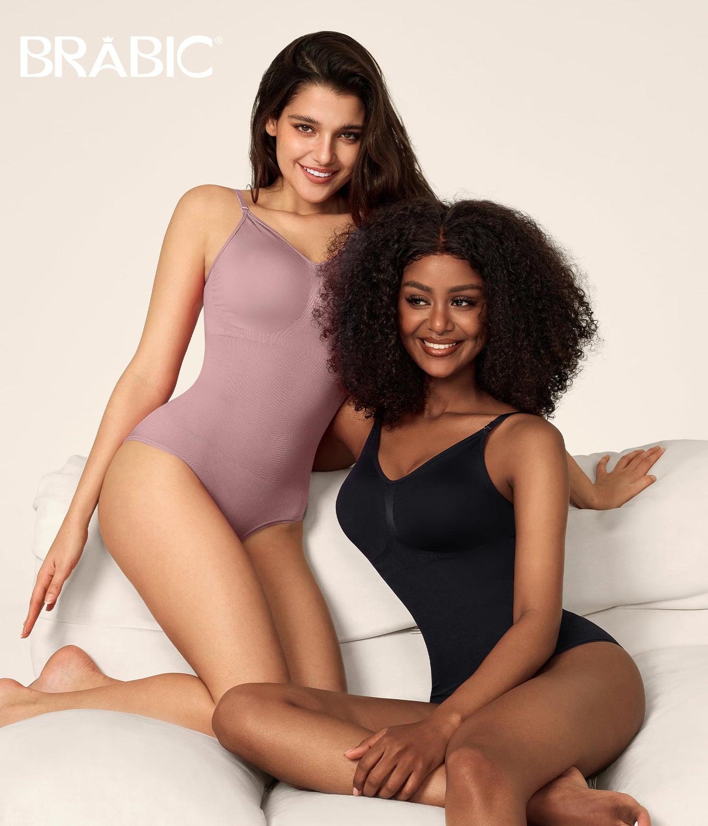 BRABIC Womens' Seamless Sleeveless V-Neck Bodysuit Shapewear Tummy Control