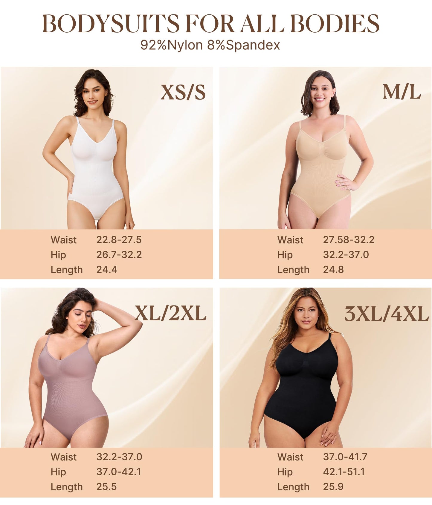 BRABIC Womens' Seamless Sleeveless V-Neck Bodysuit Shapewear Tummy Control