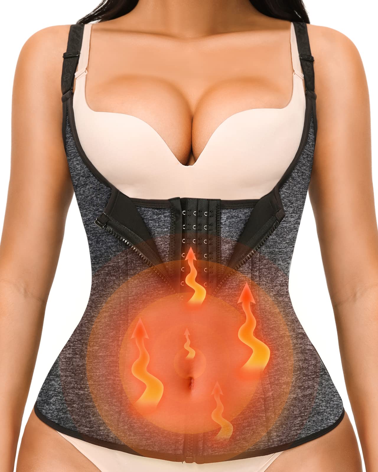 YADIFEN Waist Trainer Vest for Women,Zipper Corset Body Shaper for Tummy Control Neoprene Cincher Tank Top with Straps