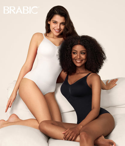 BRABIC Womens' Seamless Sleeveless V-Neck Bodysuit Shapewear Tummy Control