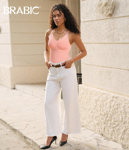 BRABIC Womens' Seamless Sleeveless V-Neck Bodysuit Shapewear Tummy Control